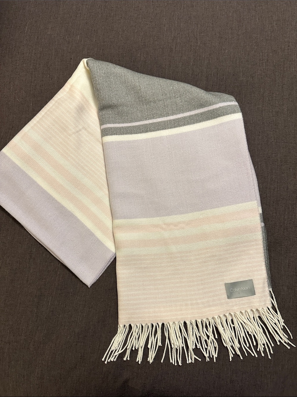 Calvin Klein Striped Pastel Fringe Scarf - Pink, Lilac & Gray